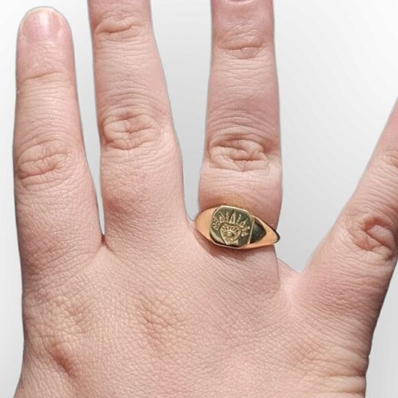 Open Heart Signet 18k Gold Plated Sterling Silver 925 Resizable Ring (Size 4-11) - Picture 6 of 15